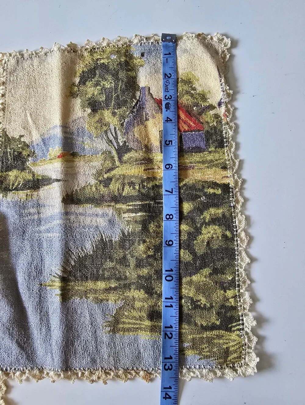 Vntg Scenic Cottage Print Linen Coasters Set of 2
